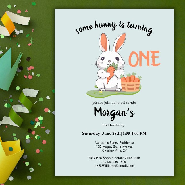 Some Bunny Is One Boys Girls 1st Birthday Invitation (Creator Uploaded)
