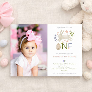 Some Bunny Is One Cute Girl 1st Birthday Photo Invitation