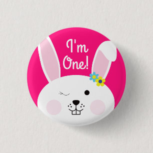Some Bunny is One Cute Rabbit 1st Birthday Party 1 Inch Round Button