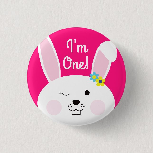 Some Bunny is One Cute Rabbit 1st Birthday Party 1 Inch Round Button (Front)
