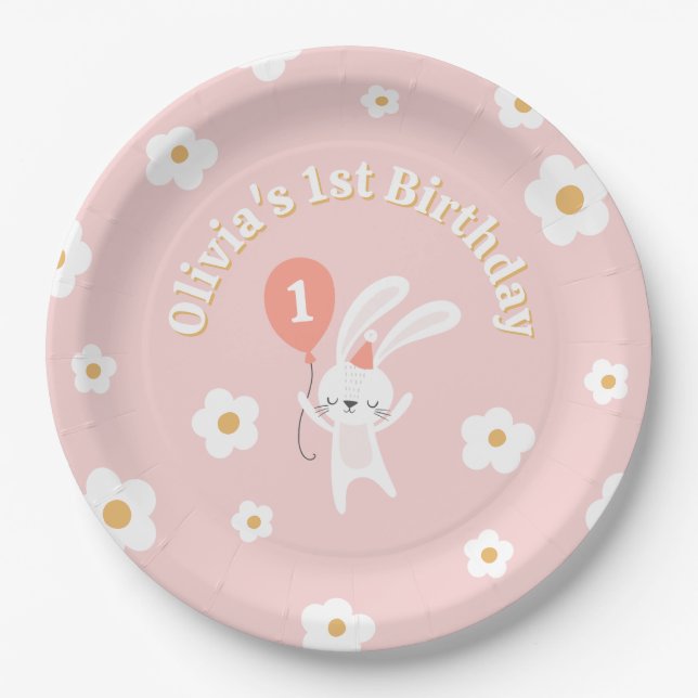 Some Bunny is One Cute Retro 1st Birthday Party Paper Plate (Front)