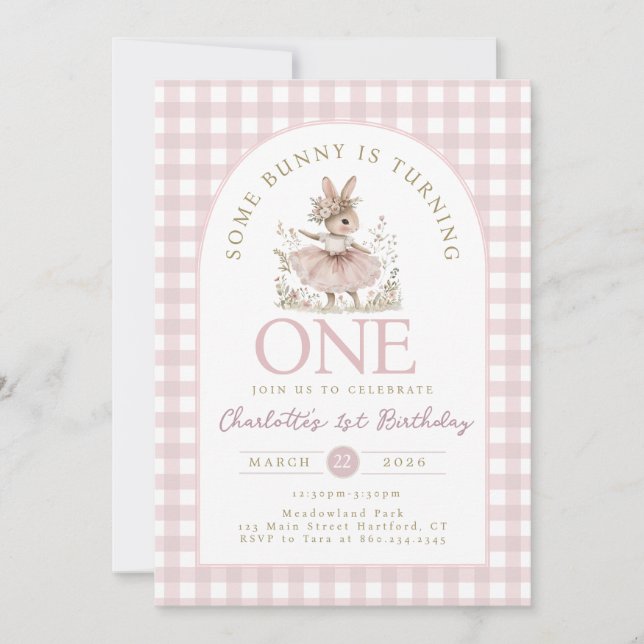 Some BUNNY is ONE First Birthday Invitation (Front)