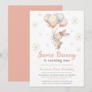 Some Bunny is One First Party Girl Easter Pastel Invitation