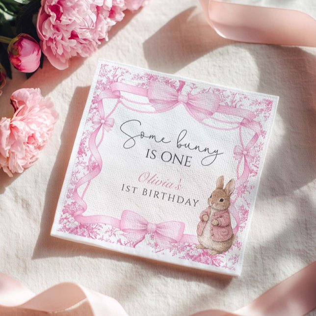 Some Bunny Is One Girl 1st Birthday Napkin (Creator Uploaded)
