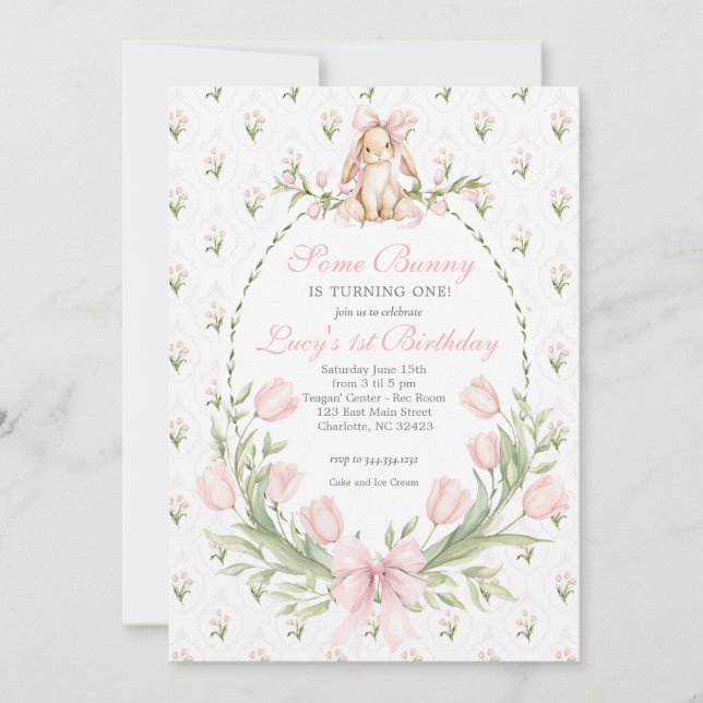 Some Bunny is One Invitation, Bunny Birthday Invitation (Front)