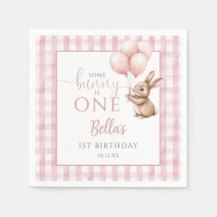 Some Bunny Is One Pink Balloons 1st Birthday Napkin