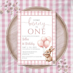 Some Bunny Is One Pink Balloons 1st Birthday Party Invitation
