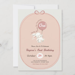 Some Bunny is One Pink Bow Rabbit 1st Birthday Invitation