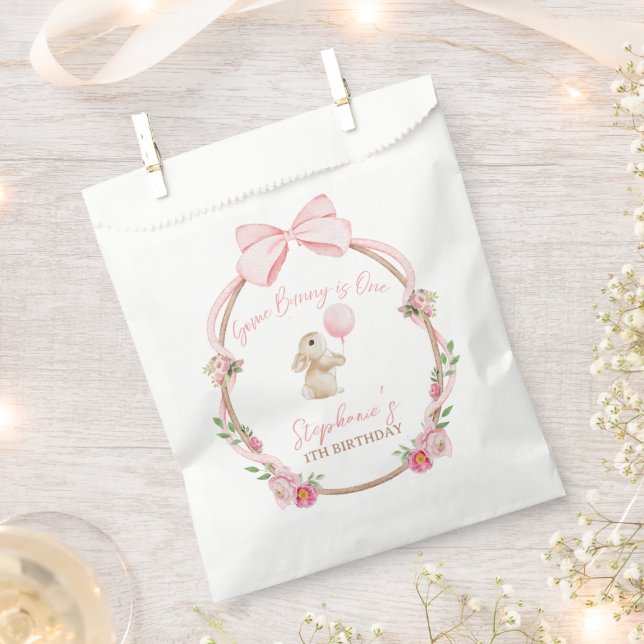 Some Bunny is One Pink Bow Rabbit First Birthday Favour Bag (Clipped)