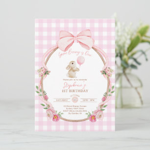 Some Bunny is One: Pink Bow Rabbit First Birthday  Invitation