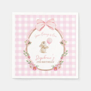 Some Bunny is One Pink Bow Rabbit First Birthday Napkin