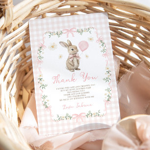 Some Bunny is One: Pink Bow Rabbit Girl Birthday Thank You Card