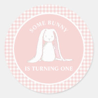Some Bunny is One Pink Gingham Birthday Paper Plat
