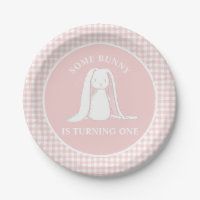 Some Bunny is One Pink Gingham Birthday Paper Plat