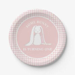 Some Bunny is One Pink Gingham Birthday Paper Plat Paper Plate