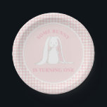 Some Bunny is One Pink Gingham Birthday Paper Plate<br><div class="desc">Some Bunny first birthday spring pink gingham birthday party paper bowls and plates.</div>