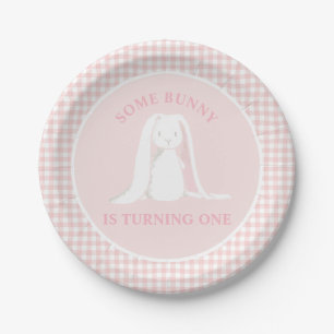 Some Bunny is One Pink Gingham Birthday Paper Plate