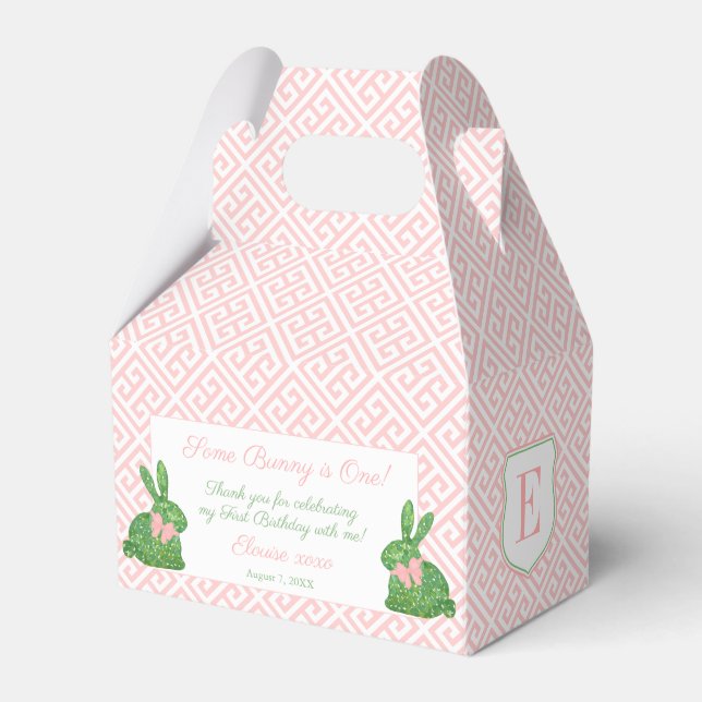 Some Bunny Is One Pink Green 1st Birthday Party Favor Box (Front Side)