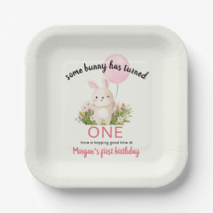 Some Bunny Is One Simple Cute Girls 1st Birthday  Paper Plate