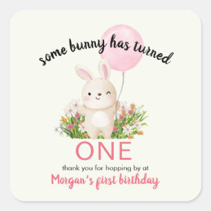 Some Bunny Is One Simple Cute Girls 1st Birthday  Square Sticker