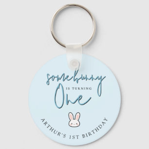 Some Bunny is turning One 1st Birthday Celebration Keychain
