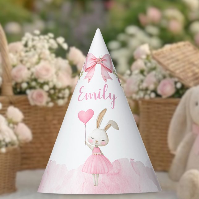 Some Bunny is Turning One 1st Birthday, Pink Bow Party Hat (Some Bunny is Turning One Party Hats. Cute floral bunny 1st birthday hats for kids and guests.)