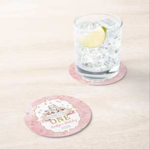 Some Bunny is Turning One 1st Birthday Round Paper Coaster