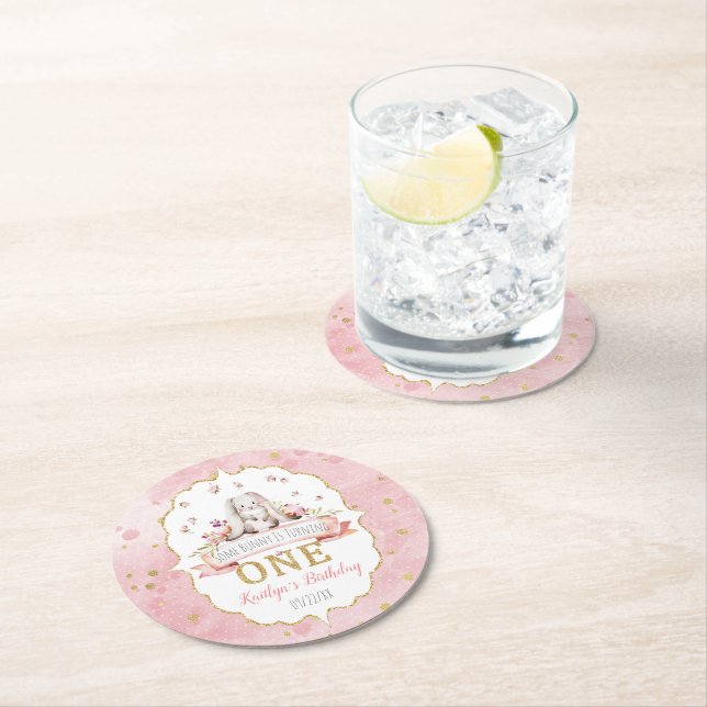 Some Bunny is Turning One 1st Birthday Round Paper Coaster (Insitu)