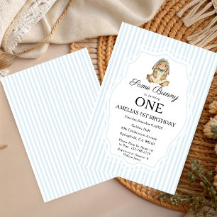 Some Bunny is Turning One Any Age Blue Birthday Invitation