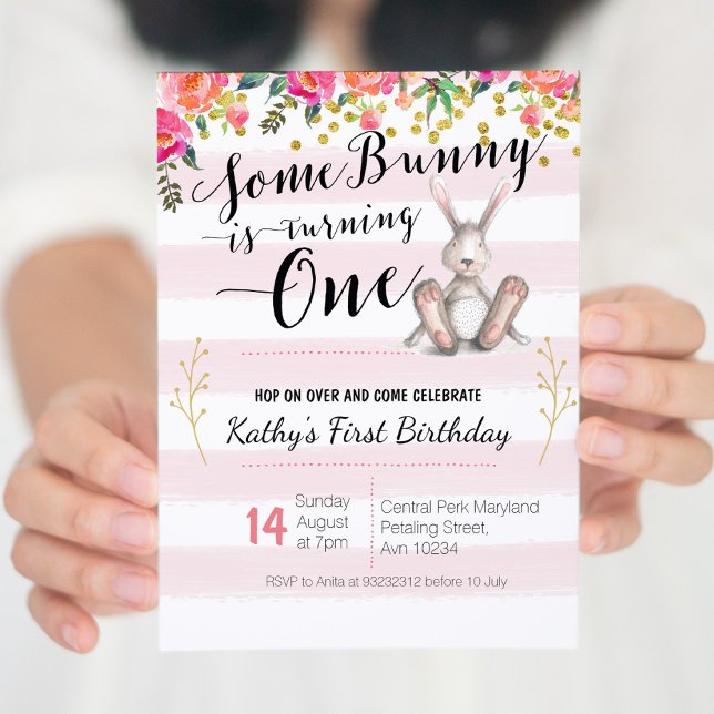 Some Bunny is Turning One Birthday Floral Invite (Creator Uploaded)