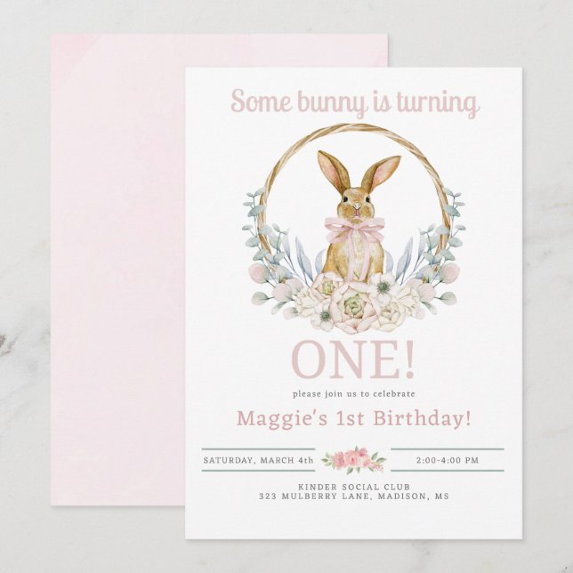 Some Bunny is Turning One Birthday Invitation (Front/Back)