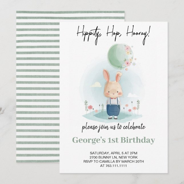  Some Bunny is Turning One Boy Birthday Invitation (Front/Back)