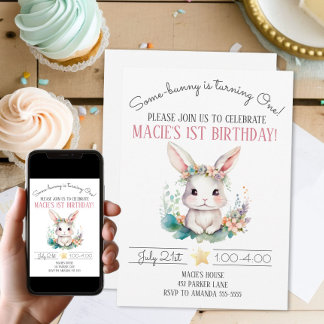 Some-bunny Is Turning One Bunny 1st Birthday Party Invitation