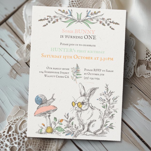 Some BUNNY is turning ONE cottagecore birthday Invitation (Creator Uploaded)