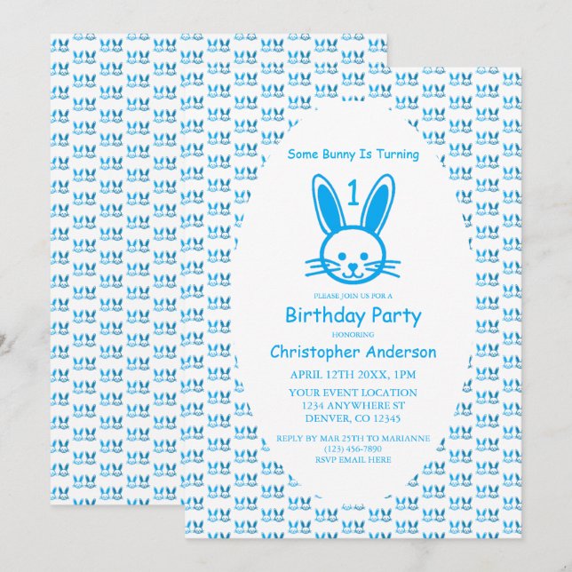 Some Bunny Is Turning One: First Birthday Invitation (Front/Back)