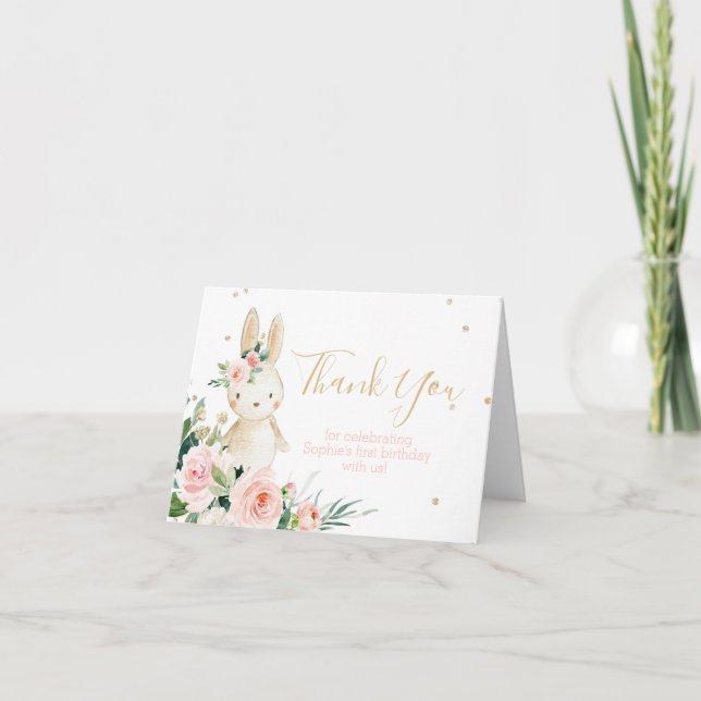 Some Bunny is Turning One First Birthday Thank You Card (Front)