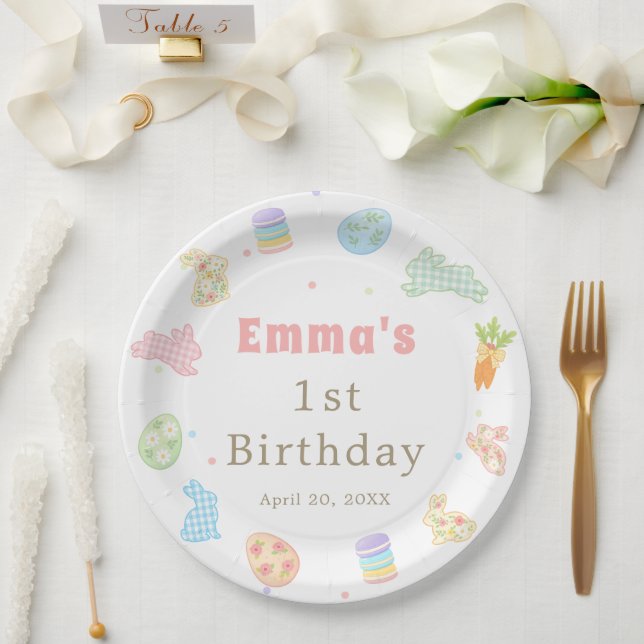 Some Bunny is Turning One Pastel Birthday Paper Plate (Wedding)