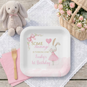 Some Bunny is Turning One Pink Coquette Ballerina Paper Plate