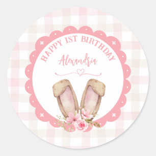Some Bunny Is Turning One Pink Girl Classic Round Sticker