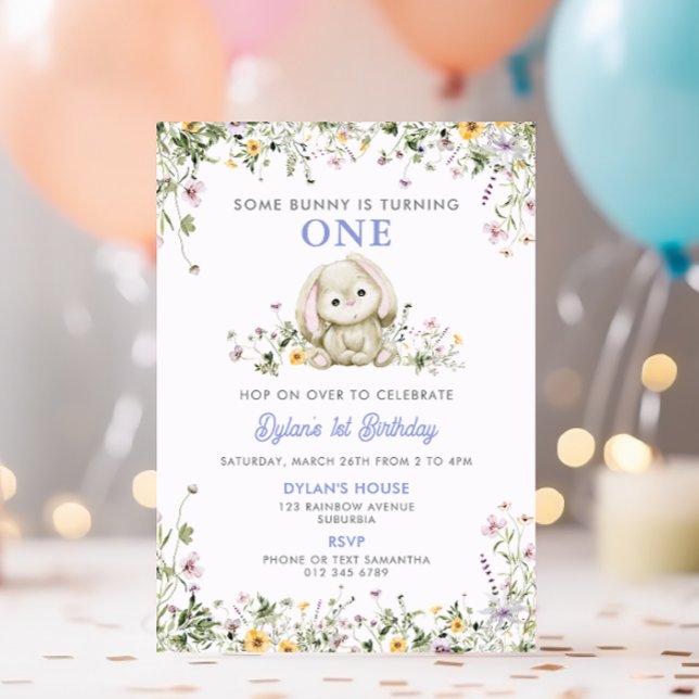 Some Bunny Is Turning One Purple Boys 1st Birthday Invitation (Creator Uploaded)
