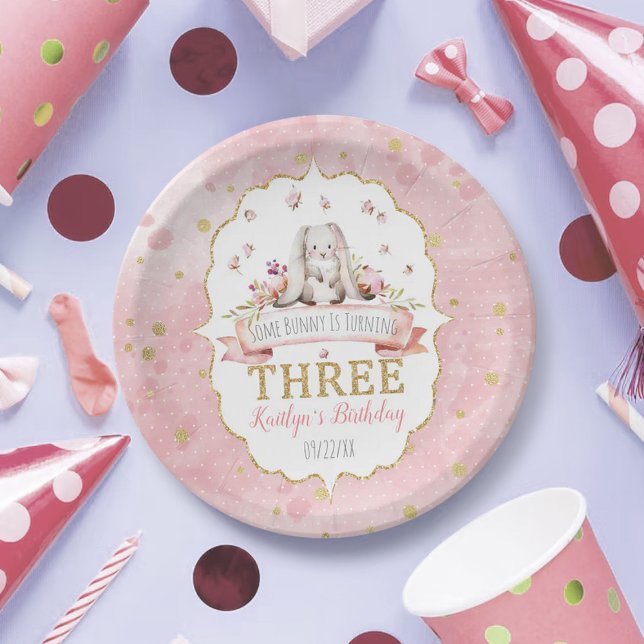 Some Bunny is Turning Three 3rd Birthday Paper Plate (Creator Uploaded)