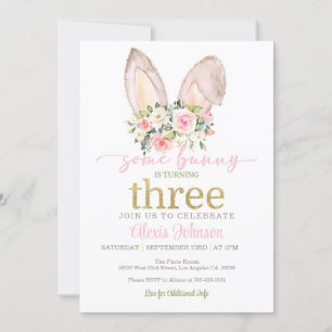 Some Bunny is Turning THREE Bunny Ears Invitation