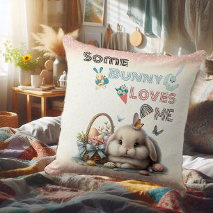Some Bunny Loves Me Easter Tradition Eggs Basket  Throw Pillow