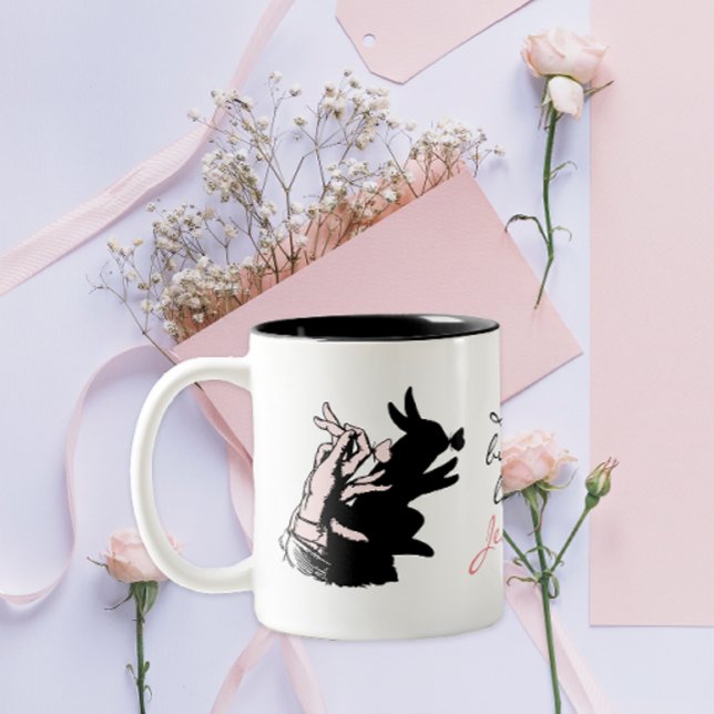 Some Bunny Loves Pun Black And White Butterfly Two-Tone Coffee Mug (Creator Uploaded)