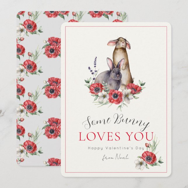 Some Bunny Loves You Anemone Valentine's Day Holiday Card (Front/Back)