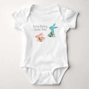 Some Bunny Loves You Bunny Pink Blue Baby Bodysuit
