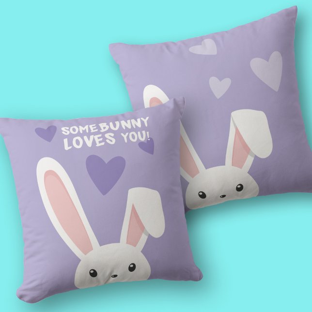 Some bunny loves you Cute hearts Valentine 2-sided Throw Pillow (Creator Uploaded)