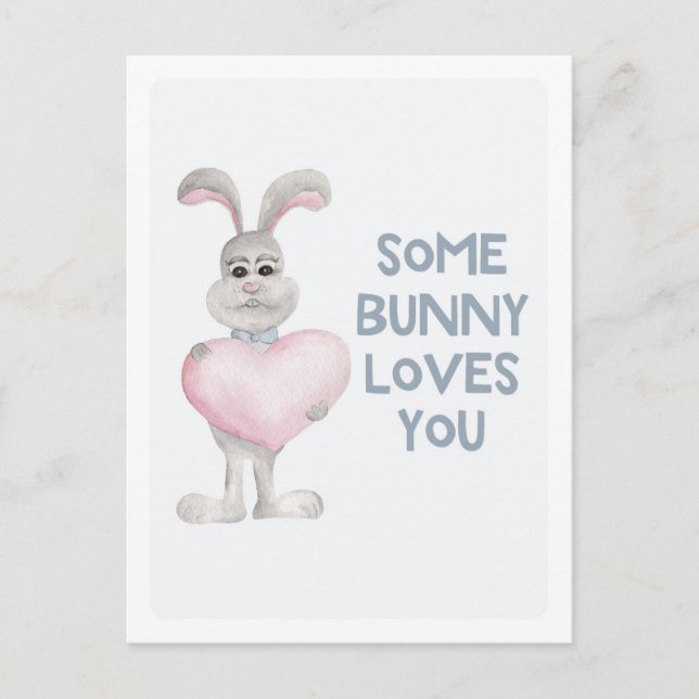 Some bunny loves you. Cute rabbit. Kids valentines Holiday Postcard (Front)