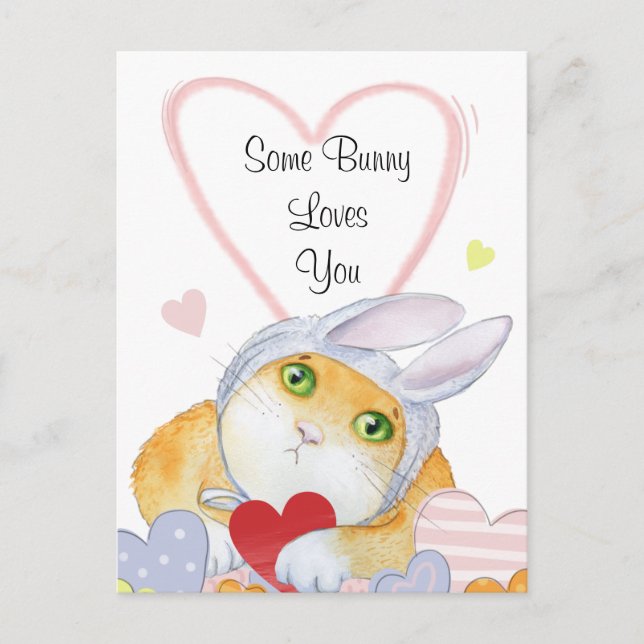 Some Bunny Loves You Cute Watercolor Holiday Card (Front)