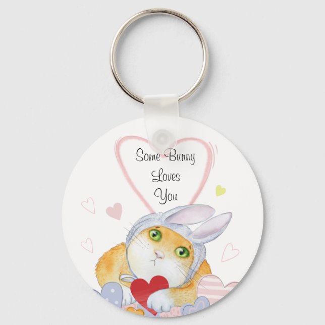 Some Bunny Loves You Cute Watercolor Keychain (Front)